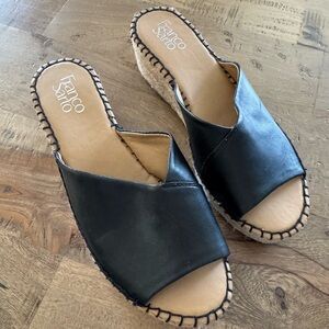 Franco Sarto Women's Pinot Sandal Size 8,5 Espadrille Wedge Slide Platform Black